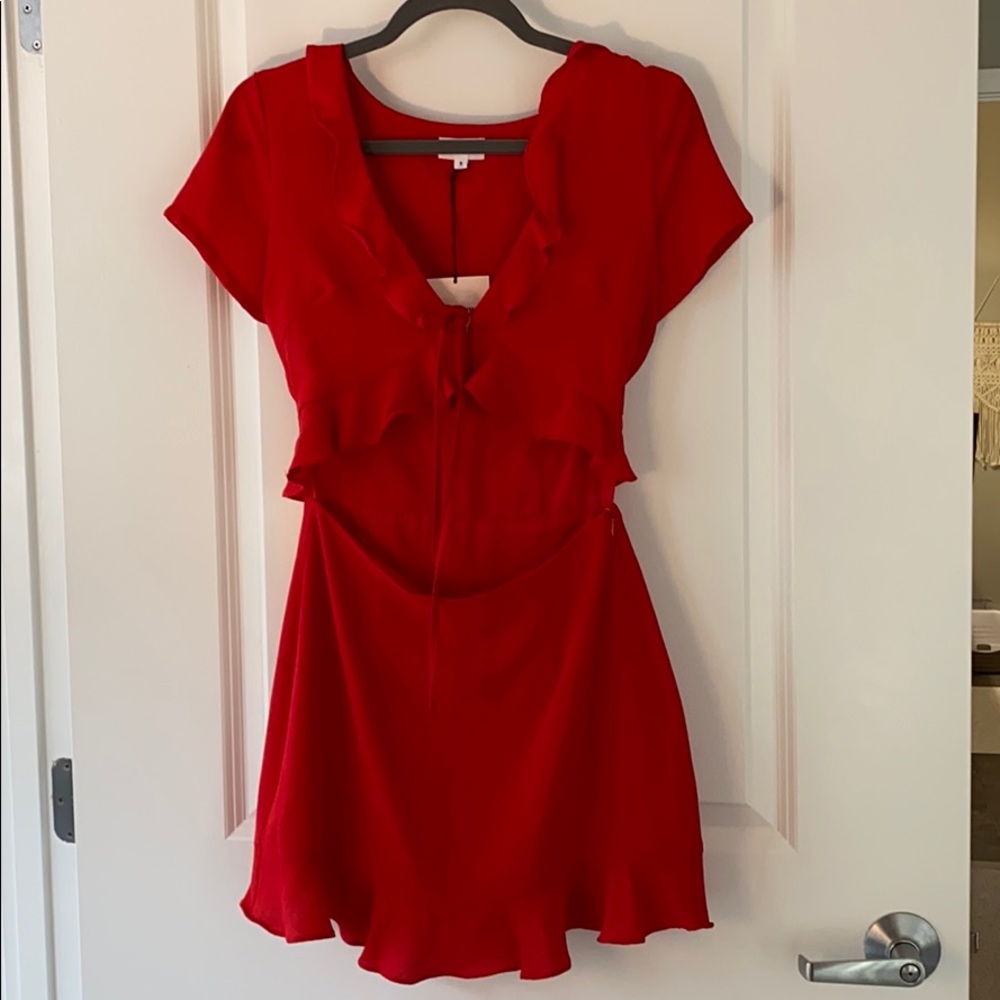 superdown Red Mini Dress with Ruffle Detailing